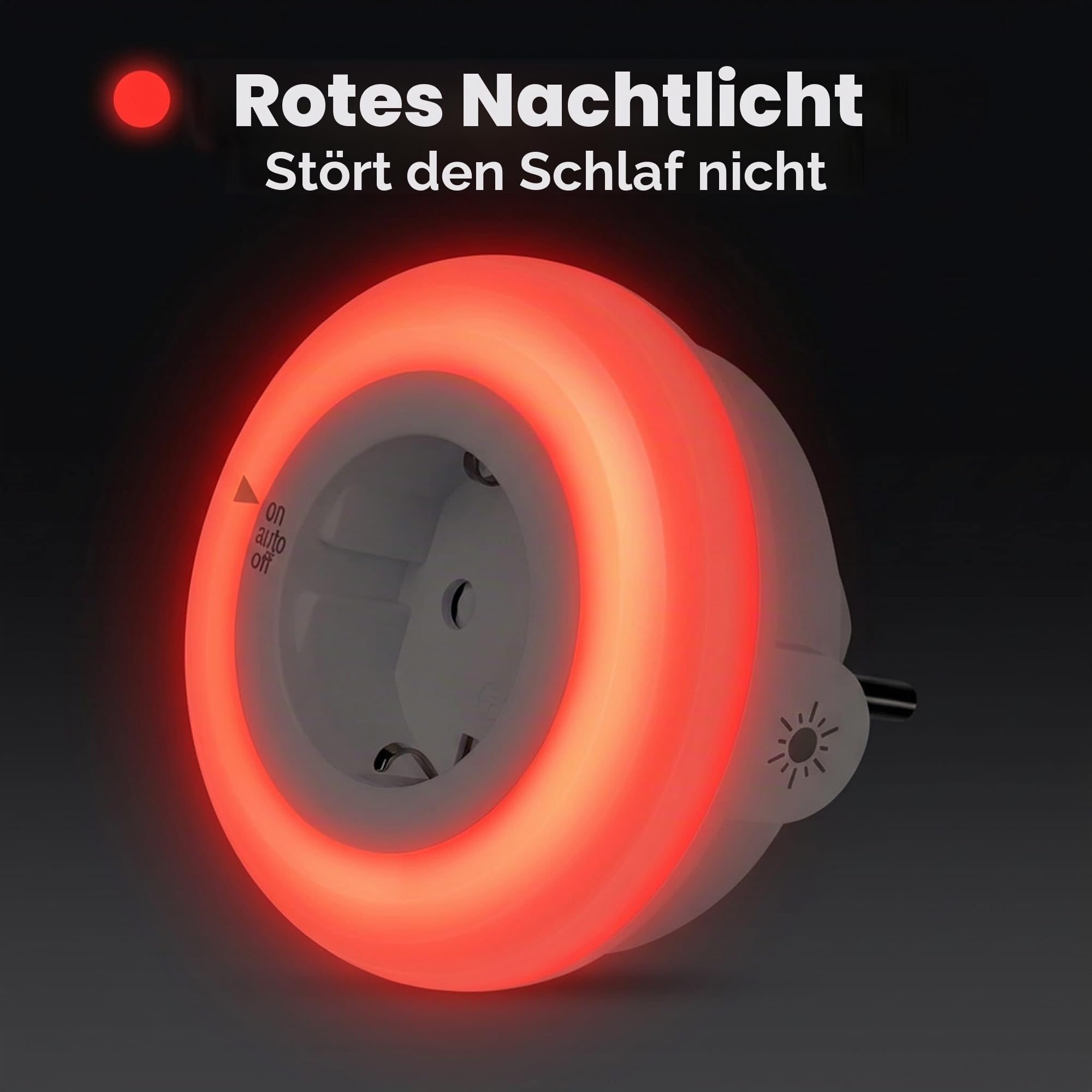 2er Pack Rotes Nachtlicht Steckdose – Melatonin-Schlafhilfe mit Sensor – Anti-Blaulicht für Baby & Schlafzimmer