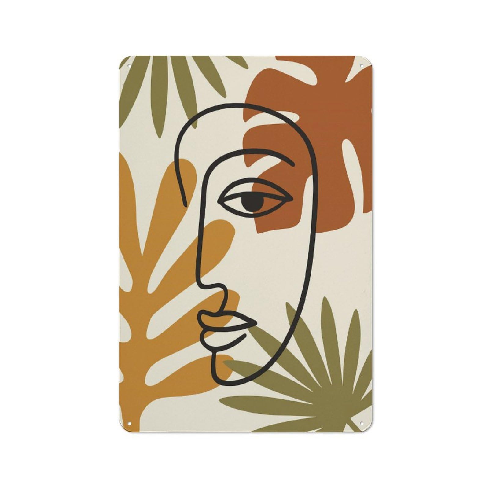 Junmoney Style-18 Abstract Face With Tropical Leaves Retro Tin Wall Plaque 30X20cm For Hobby Room Or Studio, For Garage, Workshop And Man Cave Decoration