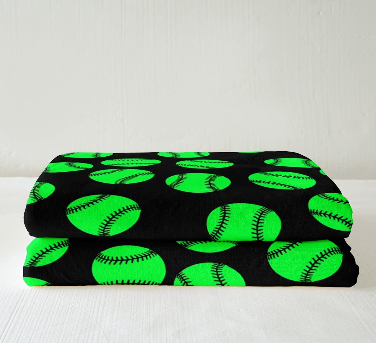 Coperta da baseball Sherpa per gioco sportivo in pile coperta da baseball da gioco verde neon coperta in peluche per la camera da letto dei bambini decorazione softball calda coperta sfocata regina