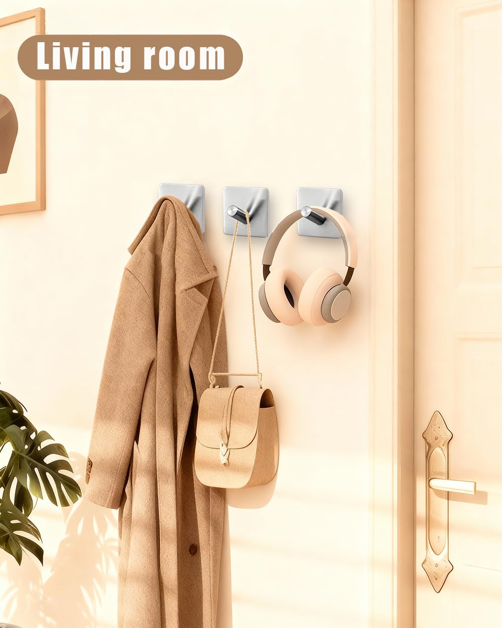 YLITREUS Ganci Adesivi Acciaio Inox 6 Pezzi - Ganci per Accappatoio Senza Forare, Impermeabili e Antiruggine, Adatti per Bagno e Cucina, Argento