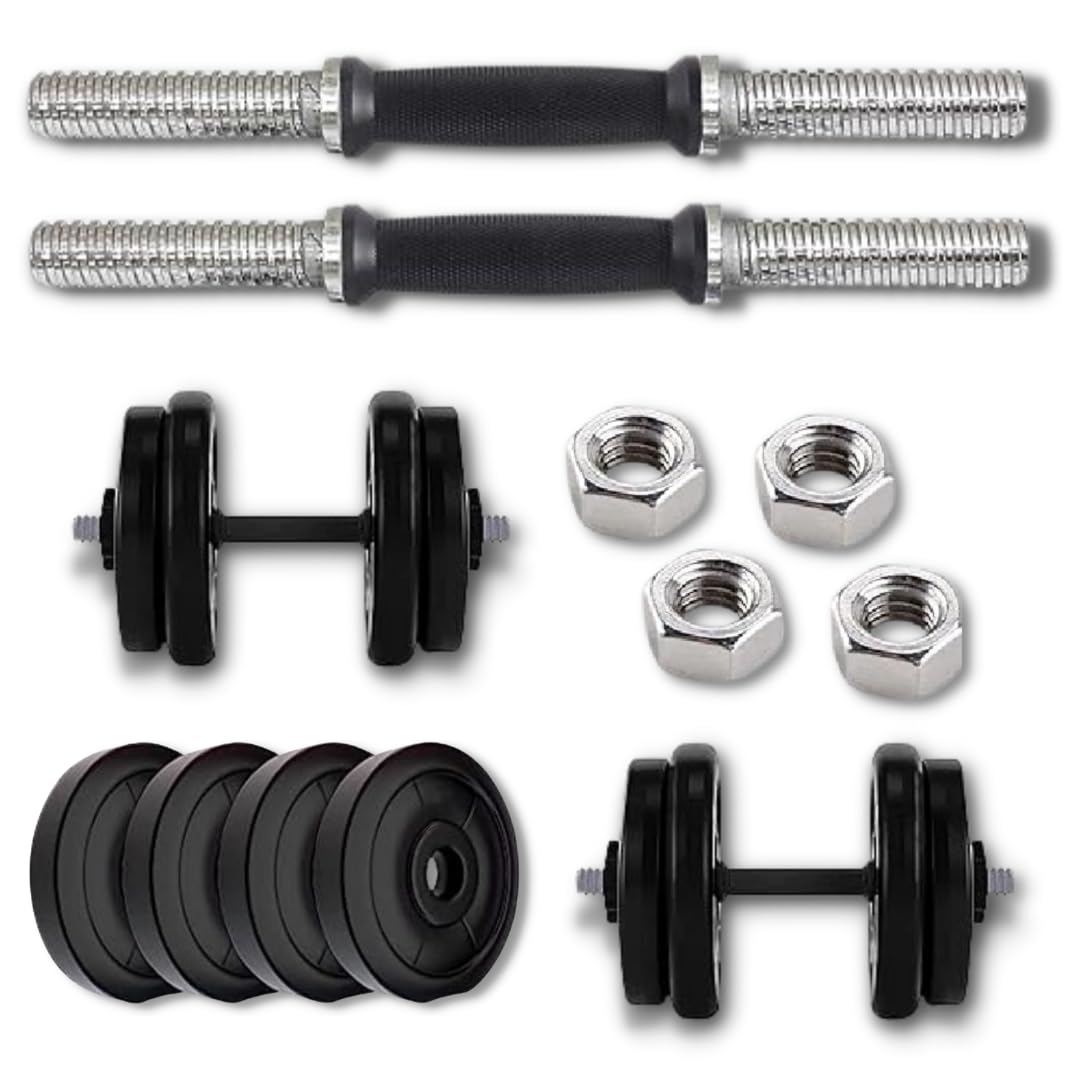 FIRE FITNESS gym Weight Lifting Dumbbell Rod (pvc weight 10kg set) with 14inch dumbbelle rod and weights home gym workout equipment perfect workout training equipment for men-image-19