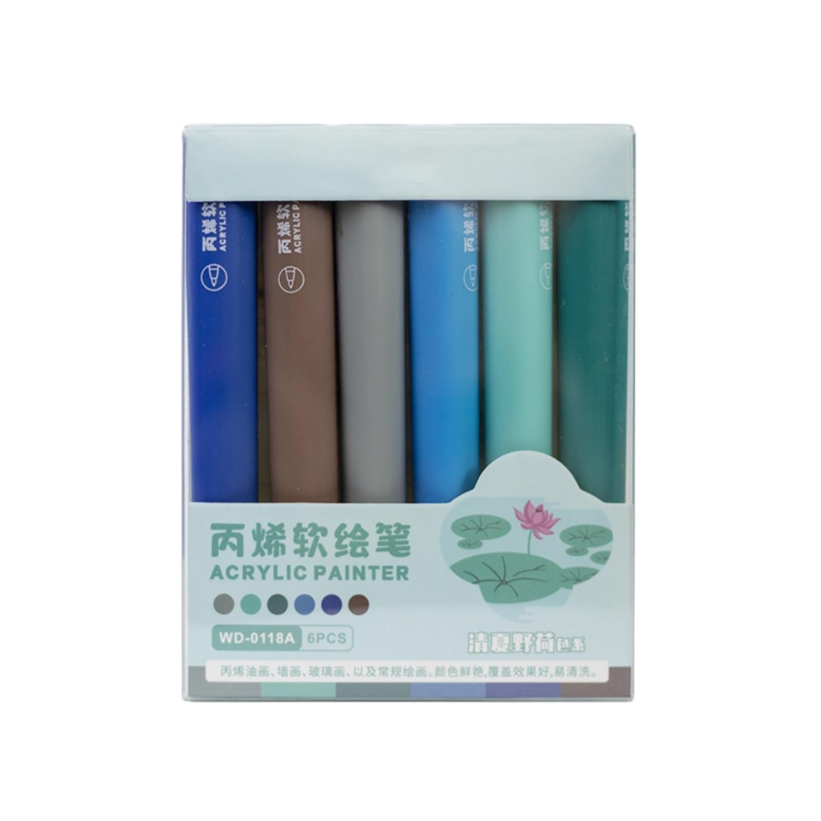Joucien 6 Pcs/Box - Acrylic Soft Head Marking Pen Set for Students to Draw Large Capacity Color Marking Pen-Wild Lotus Color Series