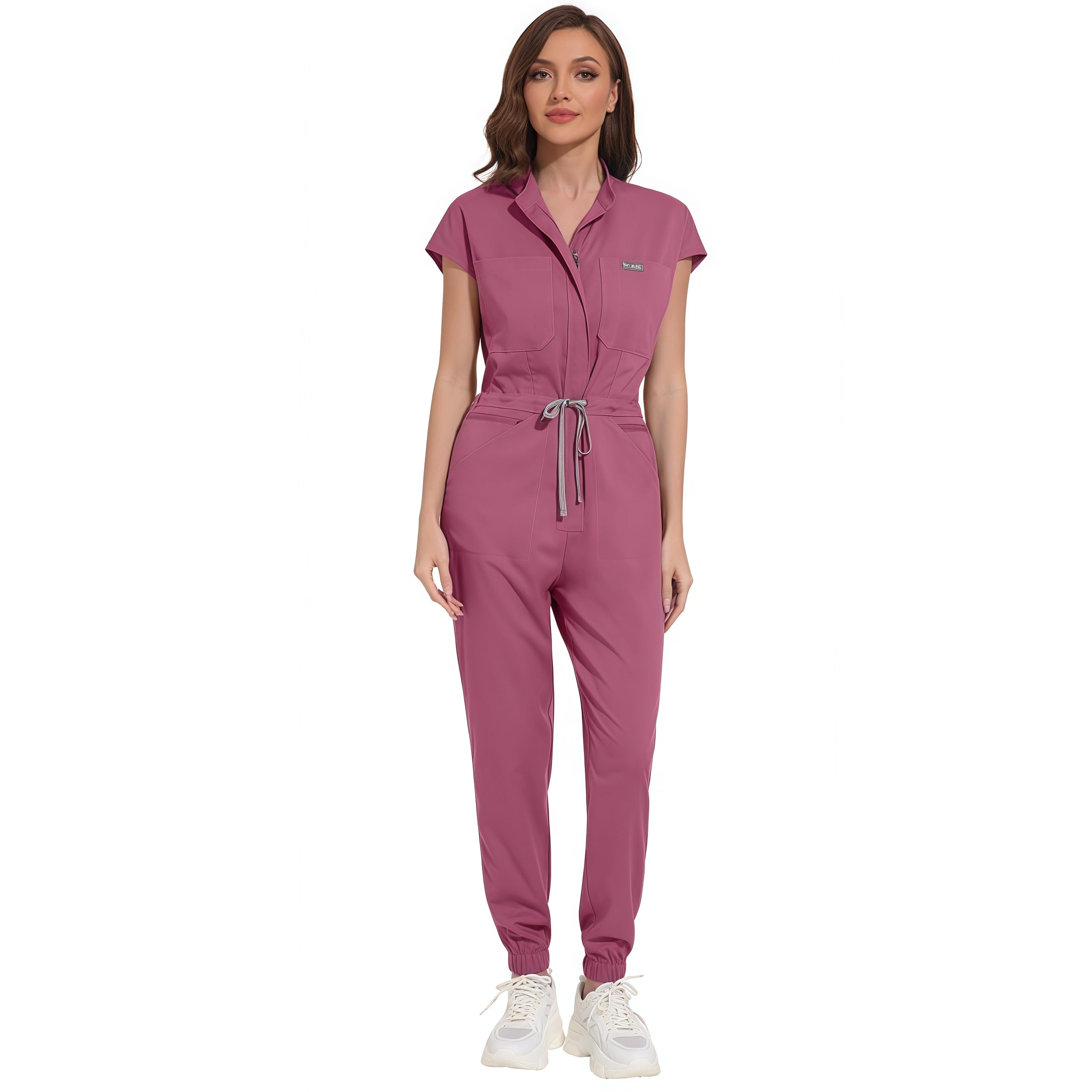 Womens Scrub Sets with Mandarin Collar Unisex Jumpsuit Workwear Medical Uniform for Doctors Nurses Beauty Salons