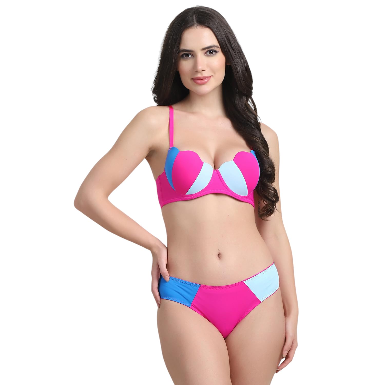 quttos PrettyCat Lightly Padded Scalloped Sexy Plunge Bra with Matching Panty-picture-20