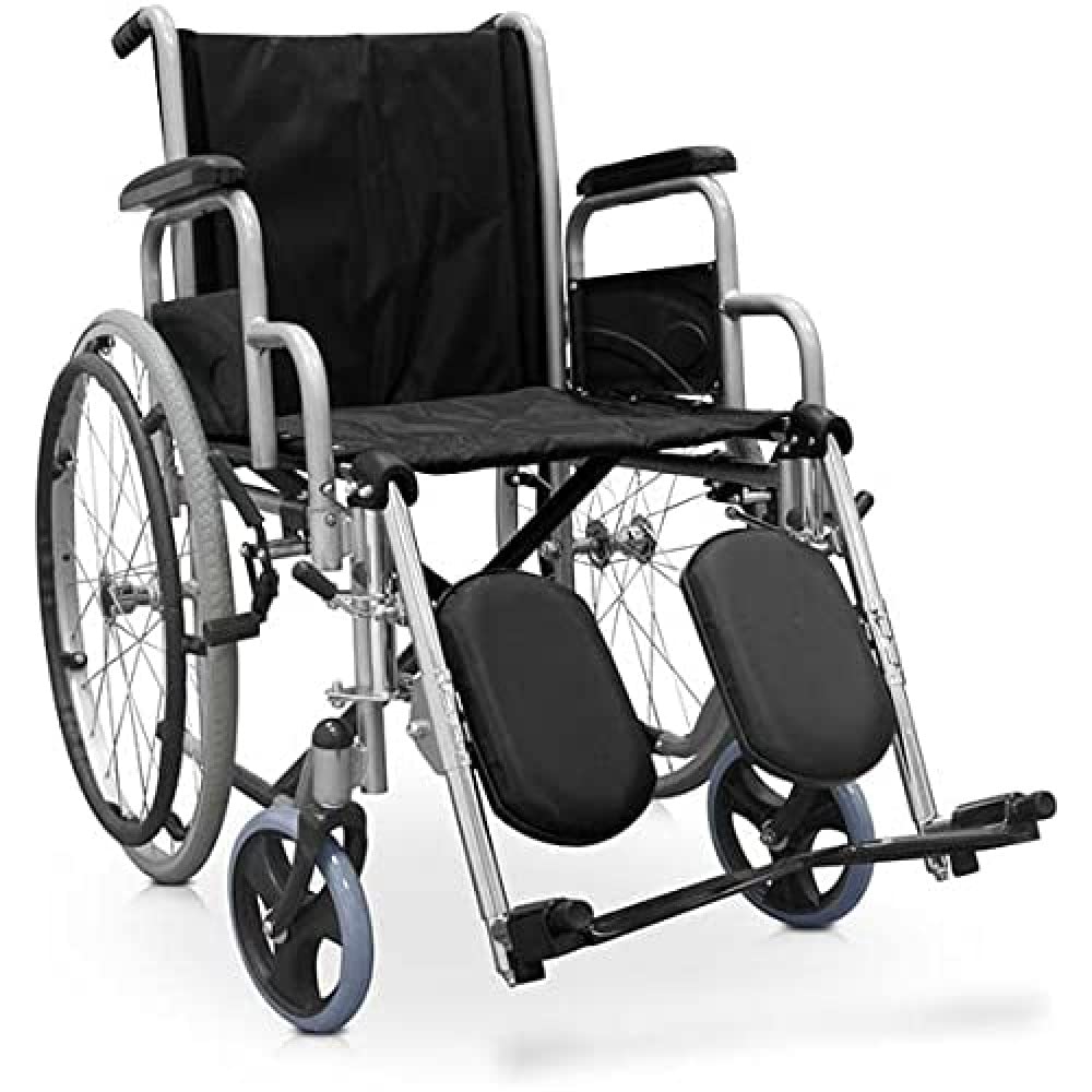 QUIRUMED Silla de ruedas manual de acero, ancho asiento 46 cm, Reposabrazos extraíbles, reposapiés abatibles 90º, Plegable, Ligera, Para mayores, Para minusválidos