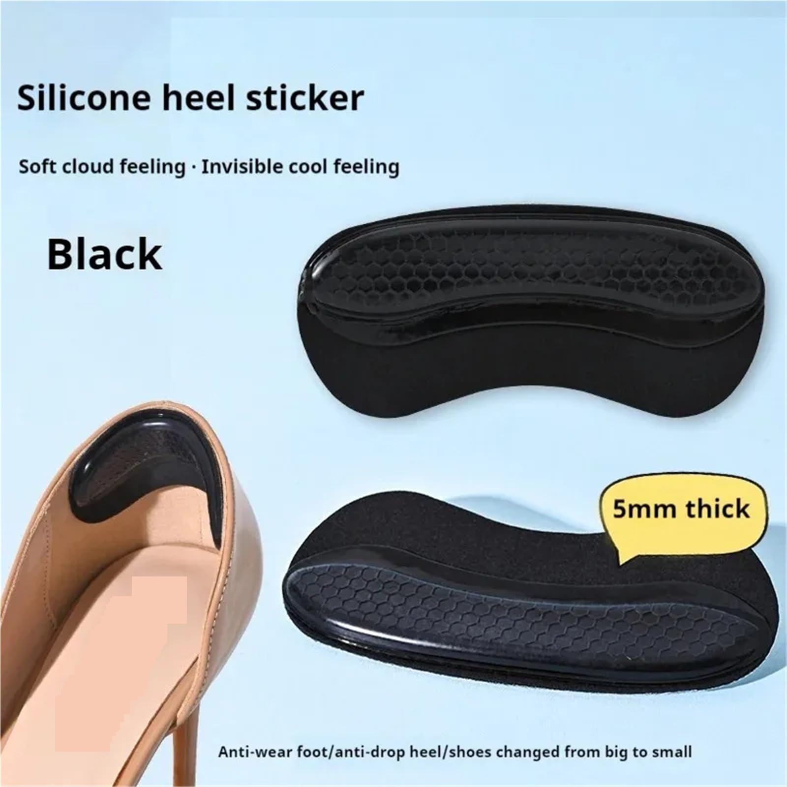 Hackenpolster Schuhe Silikon-Fersenaufkleber, Fersenschutz, Einlegesohlen, Größe anpassen, selbstklebende, rutschfeste Schuhpolster, Schmerzlinderung, Fußpflege-Einsatz(Beige-10Pcs)