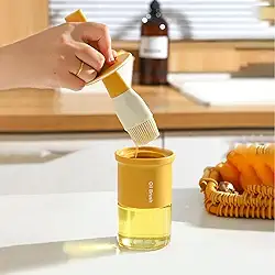 Dispensador de óleo de vidro com escova 300 ml - Garrafa de óleo de cozinha com escova de silicone resistente ao calor para molho, churrasco, grelha, fritura (laranja)