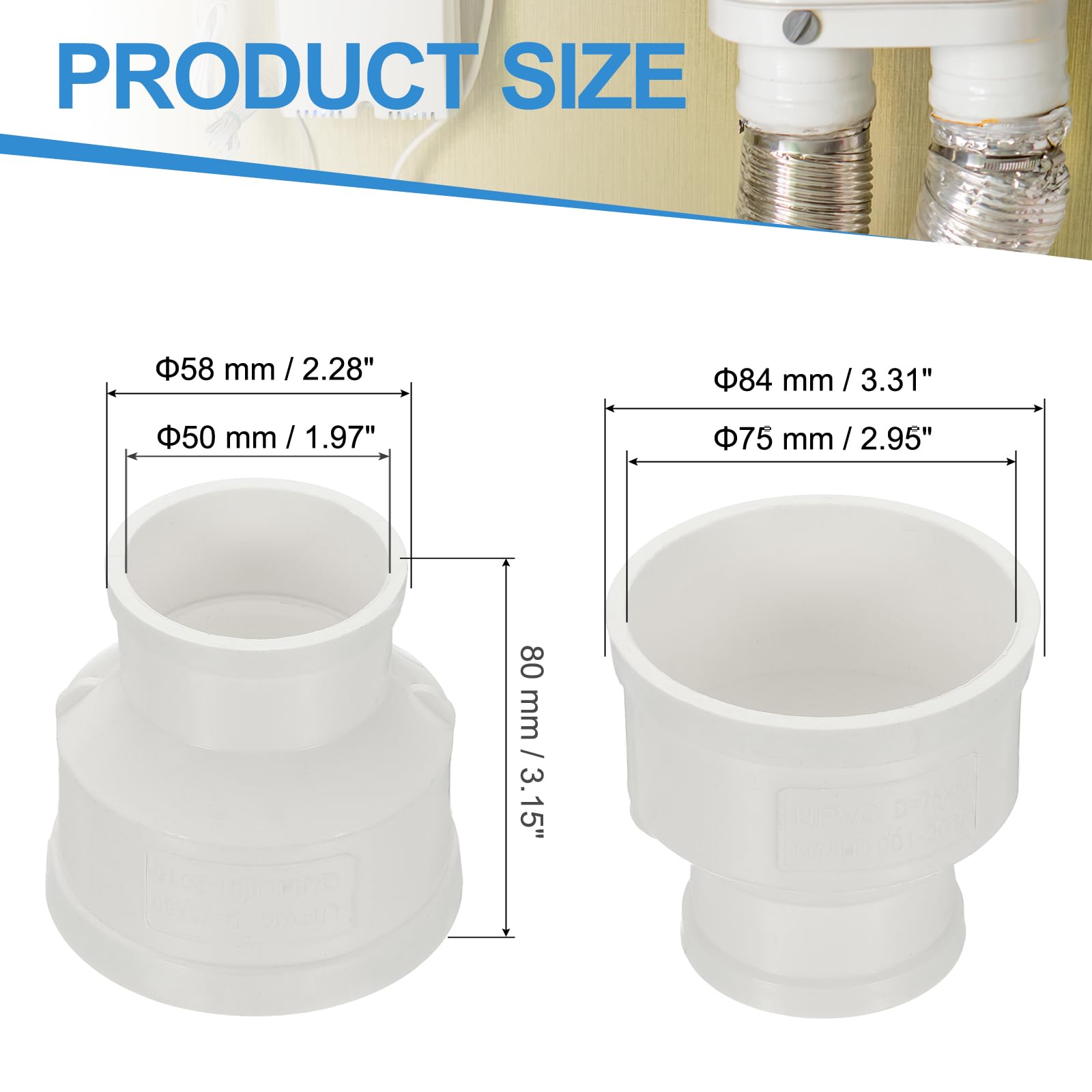 PATIKIL 3" to 2" Duct Reducer, PVC Pipe Increaser Adapter Ducting Airflow Tube Pipe Fitting for DWV (Drain - Image 2