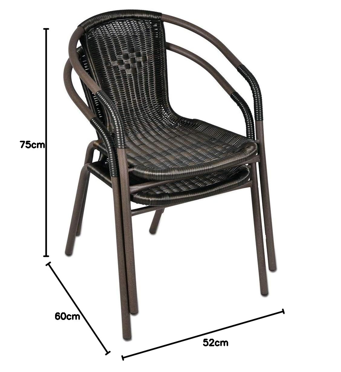 Nexos Trading Bistrostuhl stapelbar Poly-Rattan Gartenstuhl Balkonstuhl Terrassenstuhl Rattanstuhl mit Stahlgestell pflegeleicht robust für Balkon Terrasse Garten (2er Set Dunkelbraun)
