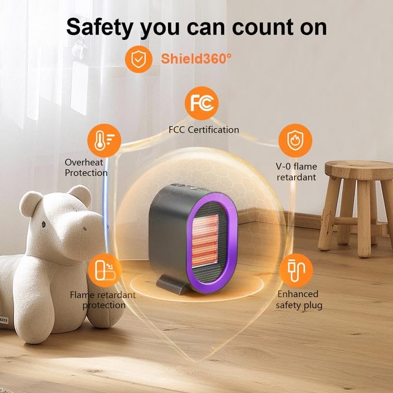 Portable Ceramic Heater with Fan 2 Speed Energy Efficient Indoor Heater with Overheating and Tip Over Safety for Office and Home Use