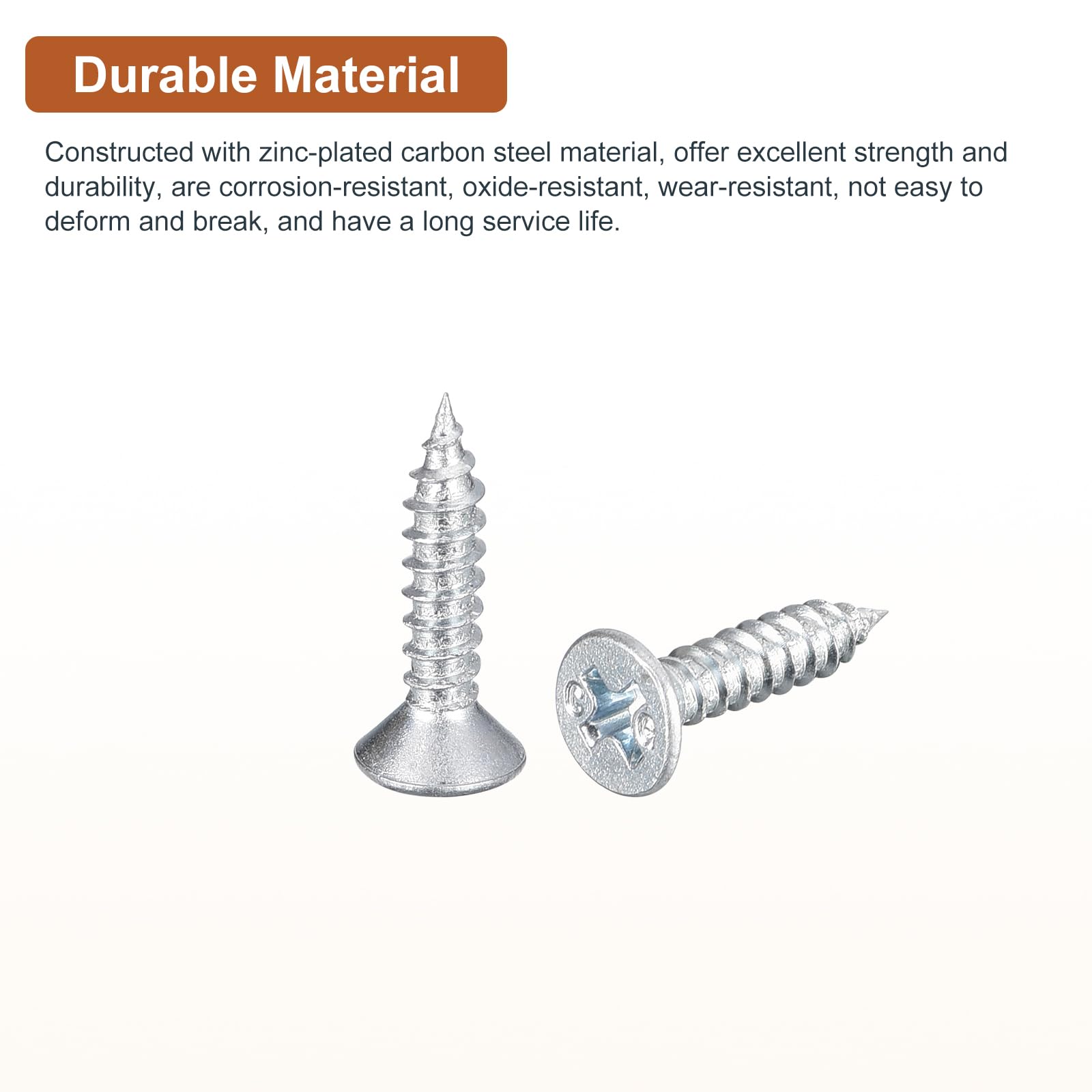 DTGN 100Pcs #6x5/8" Flat Head Wood Screws, Carbon Steel Phillips Self Tapping Screws - Good for Woodworking Furniture - Silver - Image 3