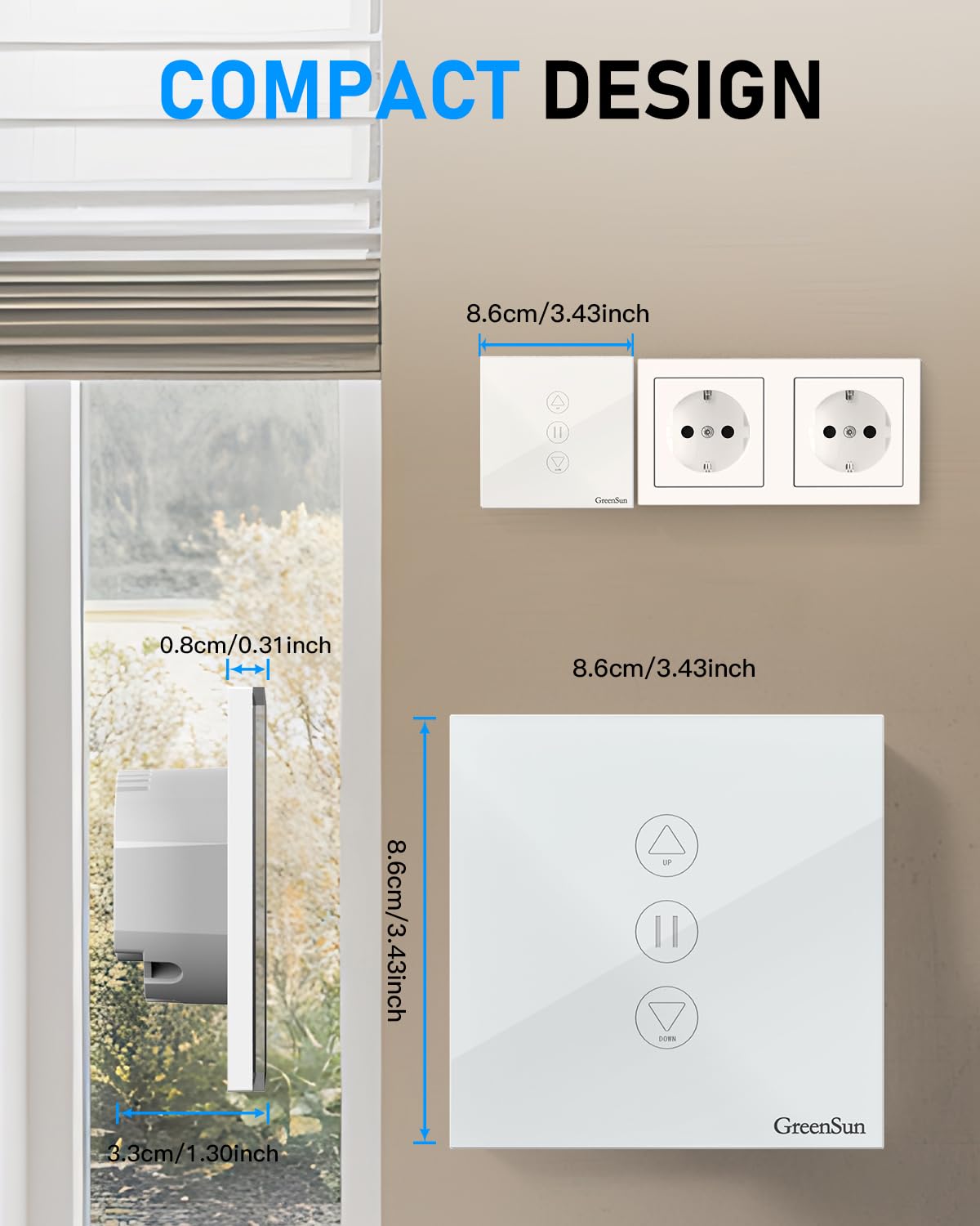 Interruttore WiFi, GreenSun Interruttore Per Tapparelle, Compatibile con Alexa e Google Home, Smart Life/Tuya APP Controllo Remoto, Per Aprire e Chiudere le Tende, 4PCS