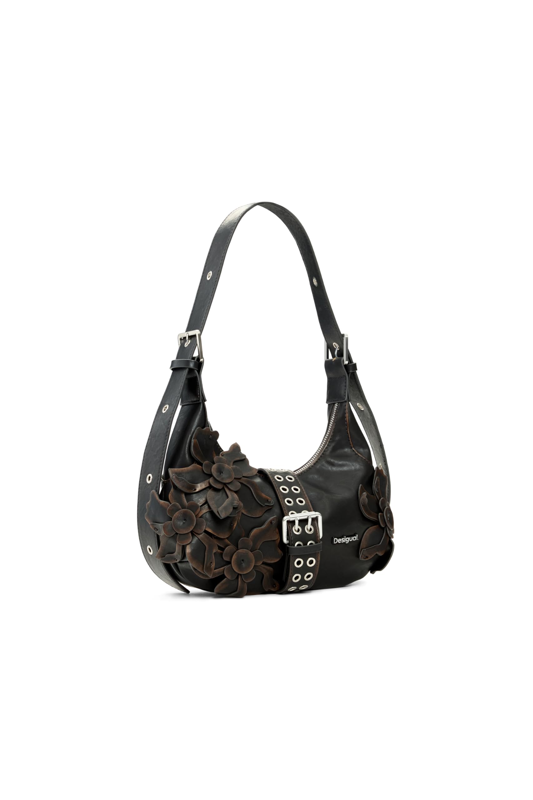 Sac à épaule Desigual Curio Margo Chocolat avec appliques florales