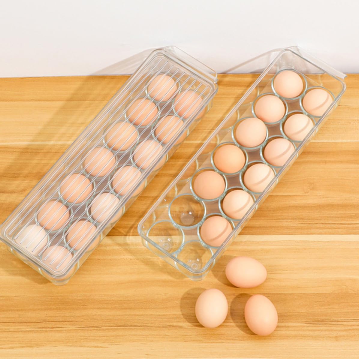 2 Piezas Bandeja Transparente Apilable para Huevos con 14 Compartimentos, Organizador de Huevos para Refrigerador, Material Pet Resistente para Cocina y Almacenamiento