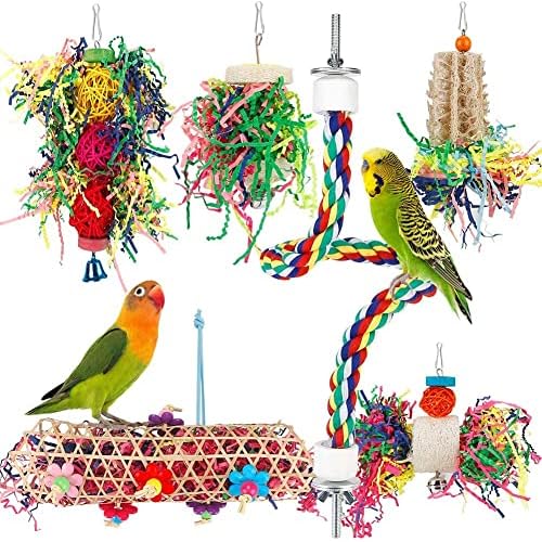 BBjinronjy Bird Toys – Parakeet & Conure Cockatiel Budgie Lovebird Parrot Chewing Shredding Foraging Toys – Hanging Shredded Paper Bird Cage Accessories