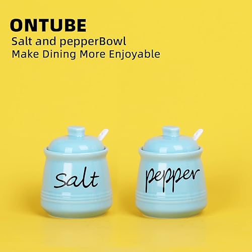 Miniatura 25 de ONTUBE Cuencos de cerámica para sal y pimienta con tapa y cuchara 12oz (blanco) Blanco,Negro -,marino,Turquesa