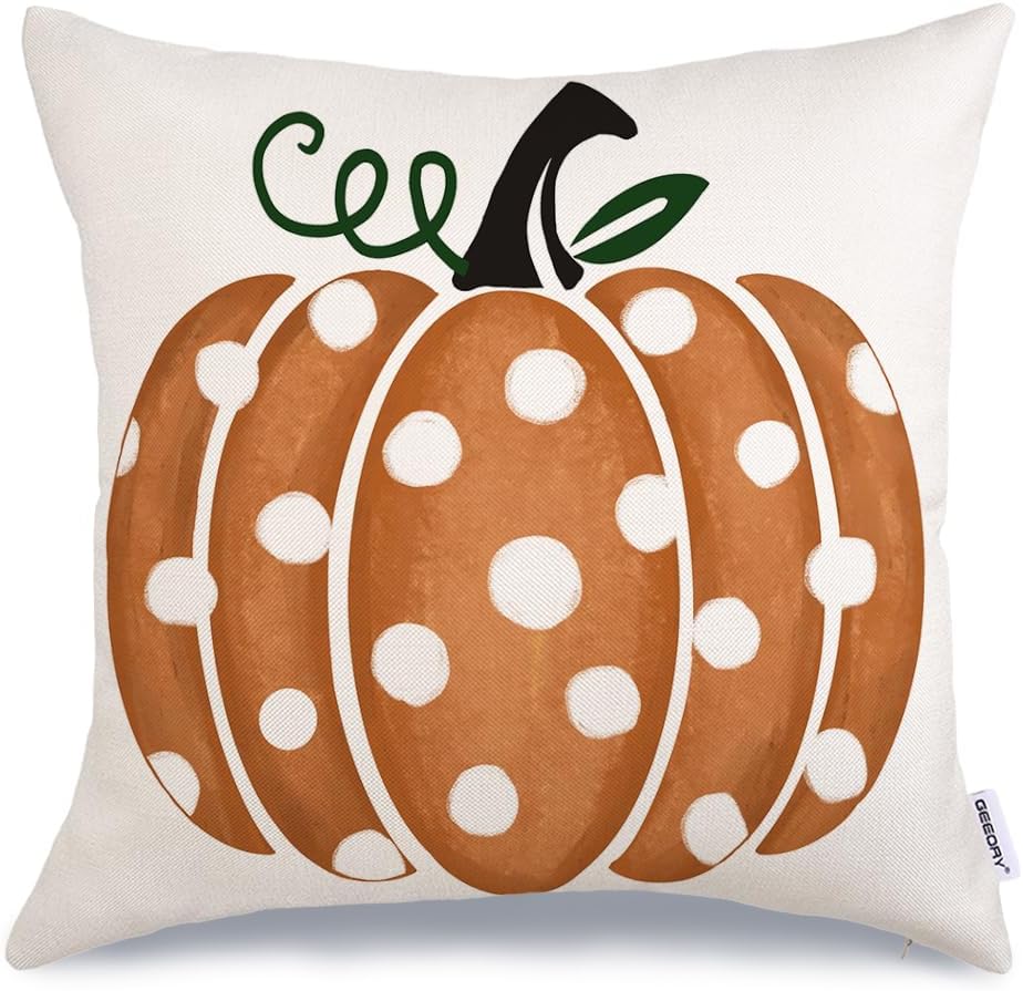 Decorative 18×18 Inch Pumpkin and Polka Dot Fall Pillow Covers