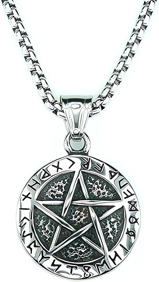 rvm jewels Symbol Supernatural Locket Protection Talisman Star Hexagram Pentagram Stainless Steel Black Pendant Chain for Men D2-picture-16