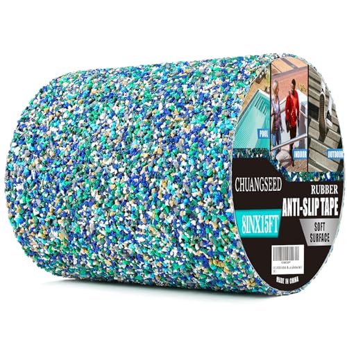 CHUANGSEED Rubber Blue Anti Slip Tape 8inch x 15feet Outdoor/Indoor Use,Waterproof, Safety Non-Slip Tape for Stair Tread Traction,Tubs,Boats,Pool,Trail,Soft