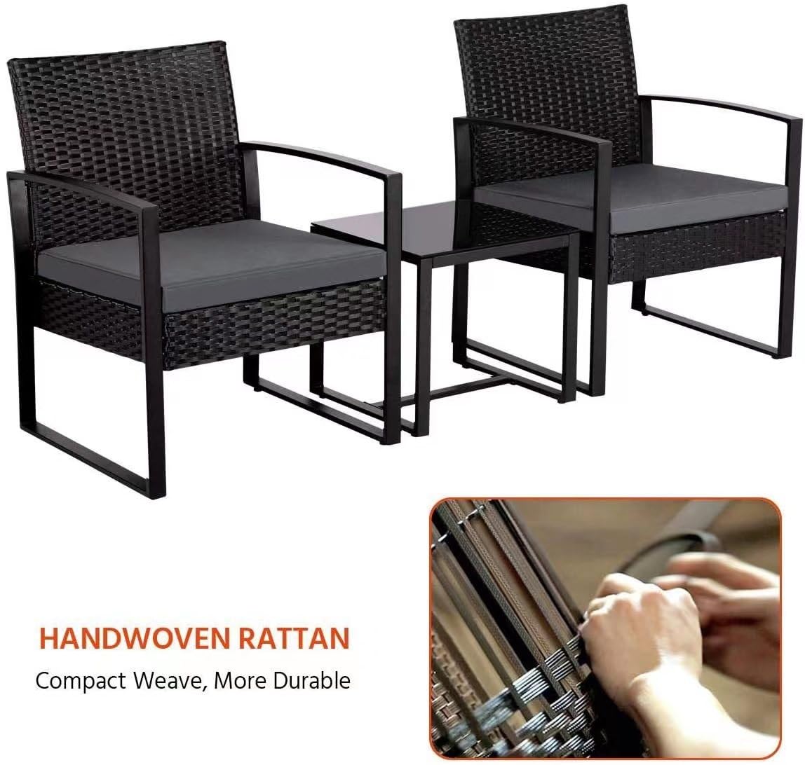 Set di 3 sedie in rattan, tavolino da caffè, mobili da giardino, set da bistrot in rattan con tavolino da caffè, per interni ed esterni, patio, giardino, cortile