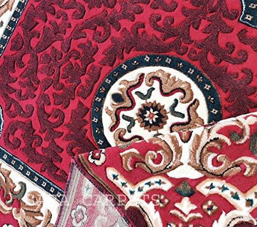 Image of Soft Thick Geometric Acrylic Washable Anti Skid Carpet. for Living Room Bedroom. Hall Size 8 x 11 feet (150X210 Cm) RED D27