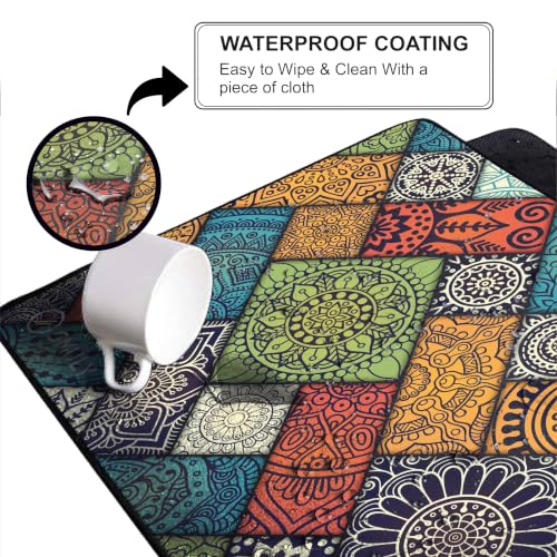 Image of Decorative Mandala Large Desk Mat, Extended Mouse Pad 58.5 x 28 cm, Desk Pad, Washable Mousepad, 2mm Thick Non-Slip Rubber Base, Stitched Edges for Office, Home & Workstation (Multicolour)