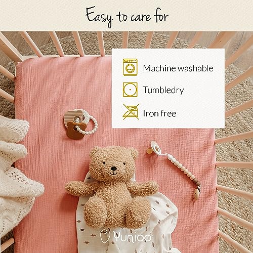 Ultrasoft Muslin Baby Crib Sheets Neutral for Boy or Girl, 100% Organic Cotton Boho Fitted Crib Sheet in 2-Pack, Universal Fit Crib Mattress Sheet Set, 52 x 28”- Rose-White - Image 5