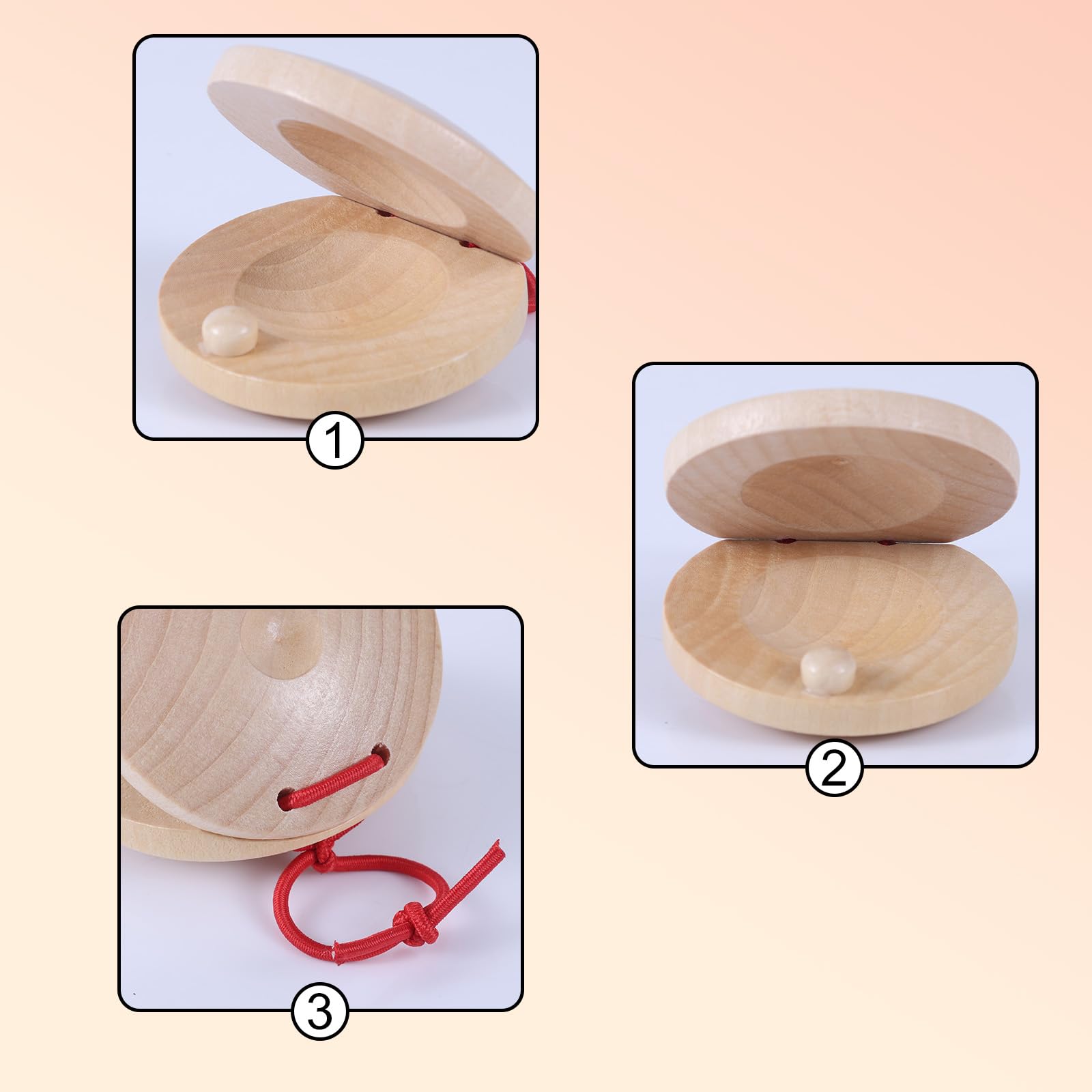 10pcs Wooden Castanets, 2.17in Wooden Finger Castanets Hand Clapper Finger Percussion Rhythm Instrument for Musical Education Fun (Wood Color) - Image 4