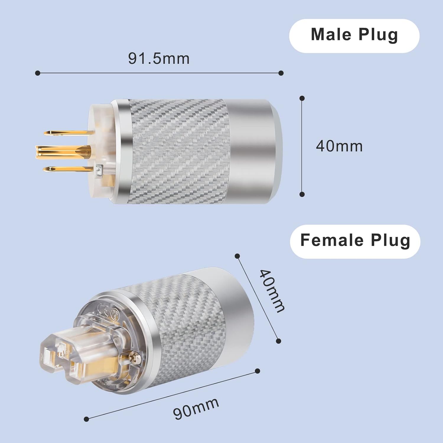 Monosaudio Audio Power Plug Black Carbon Fiber Transparent Aluminum Shell 10A/250V 15A/125V Power Connector Brass IEC320 C13 Connector for DIY Audiophile Power Cord Audio Power Cable (Gold Plated)