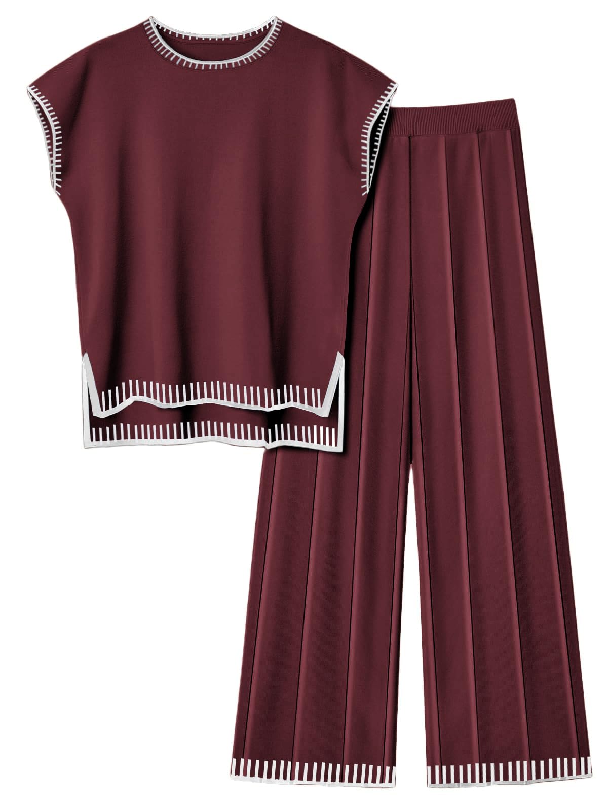 Ekouaer Womens Matching Sets Knit Sweater Sets 2 Pieces Outfits Pullover Tops Wide Legs Pants Lounge Set