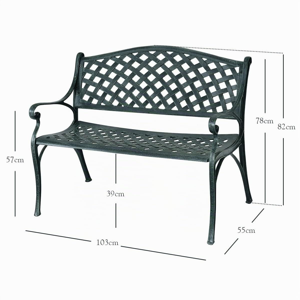 GIANTEX Panchina da Giardino in Metallo a 2 Posti | Seduta da Esterno con Schienale e Braccioli, Portata Fino a 210 kg, per Giardino, Balcone e Terrazza, 103 x 55 x 82 cm