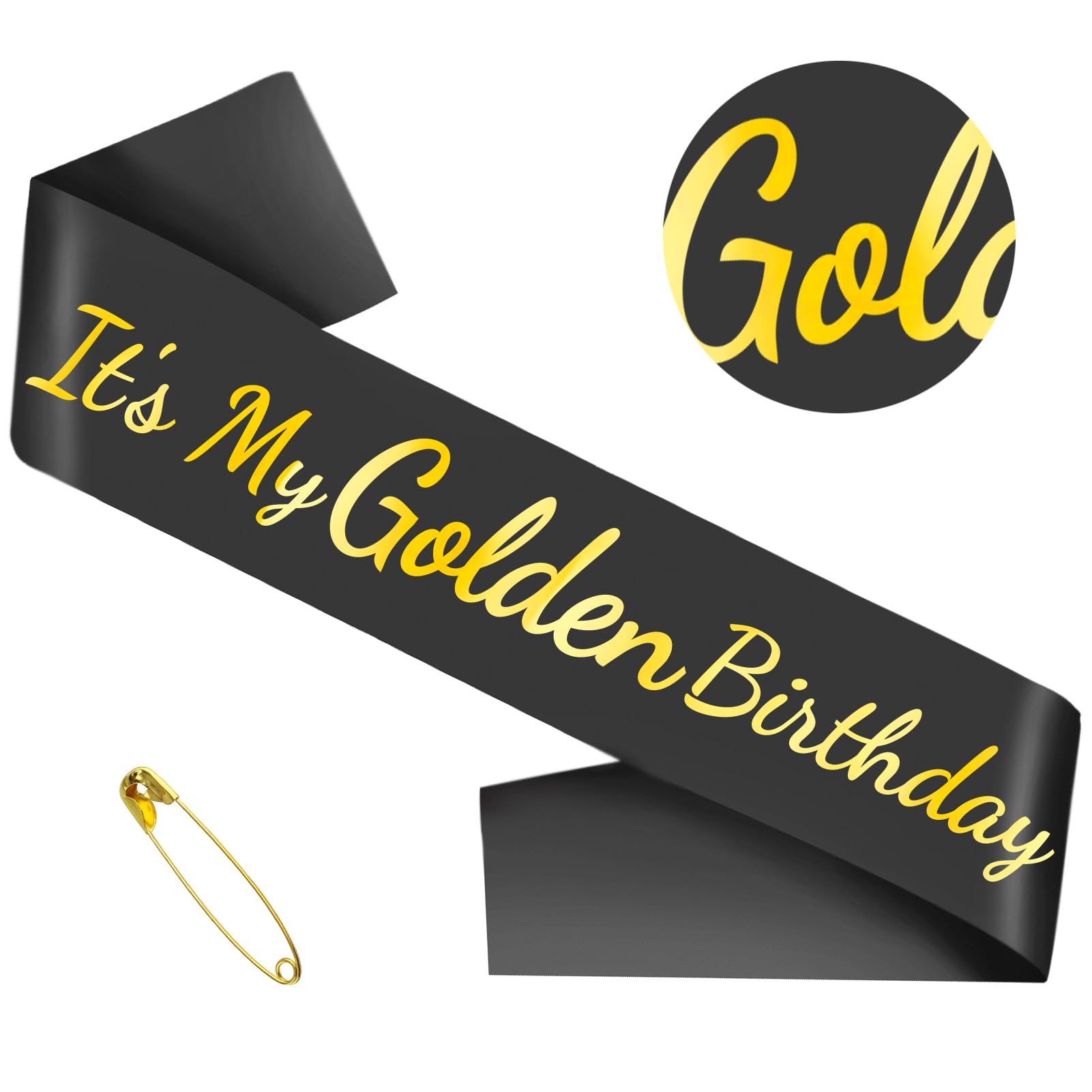It's My Golden Birthday Sash with Gold Foil, Black Happy Birthday Sash for Teens, Women and Men, Golden Party Decorations Supplies Gifts