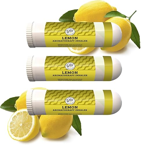 Wild Essentials - Paquete de 3 inhaladores nasales de aromaterapia de limón hechos con aceites esenciales 100% naturales, estrés, energía, olfativos,