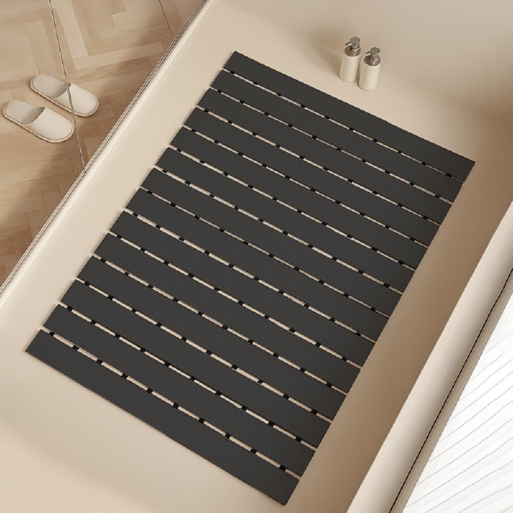 Alfombrilla Antideslizante para Ducha con Tiras de Goma Antideslizantes.，Negro：61cm*120cm