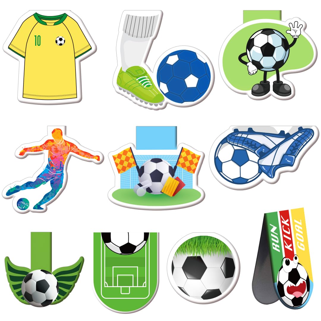 NOCHME Juego de marcapáginas magnéticos de fútbol, 10 unidades, marcador de página de libro de lectura para niños, fanáticos del fútbol, juego de marcas de libros