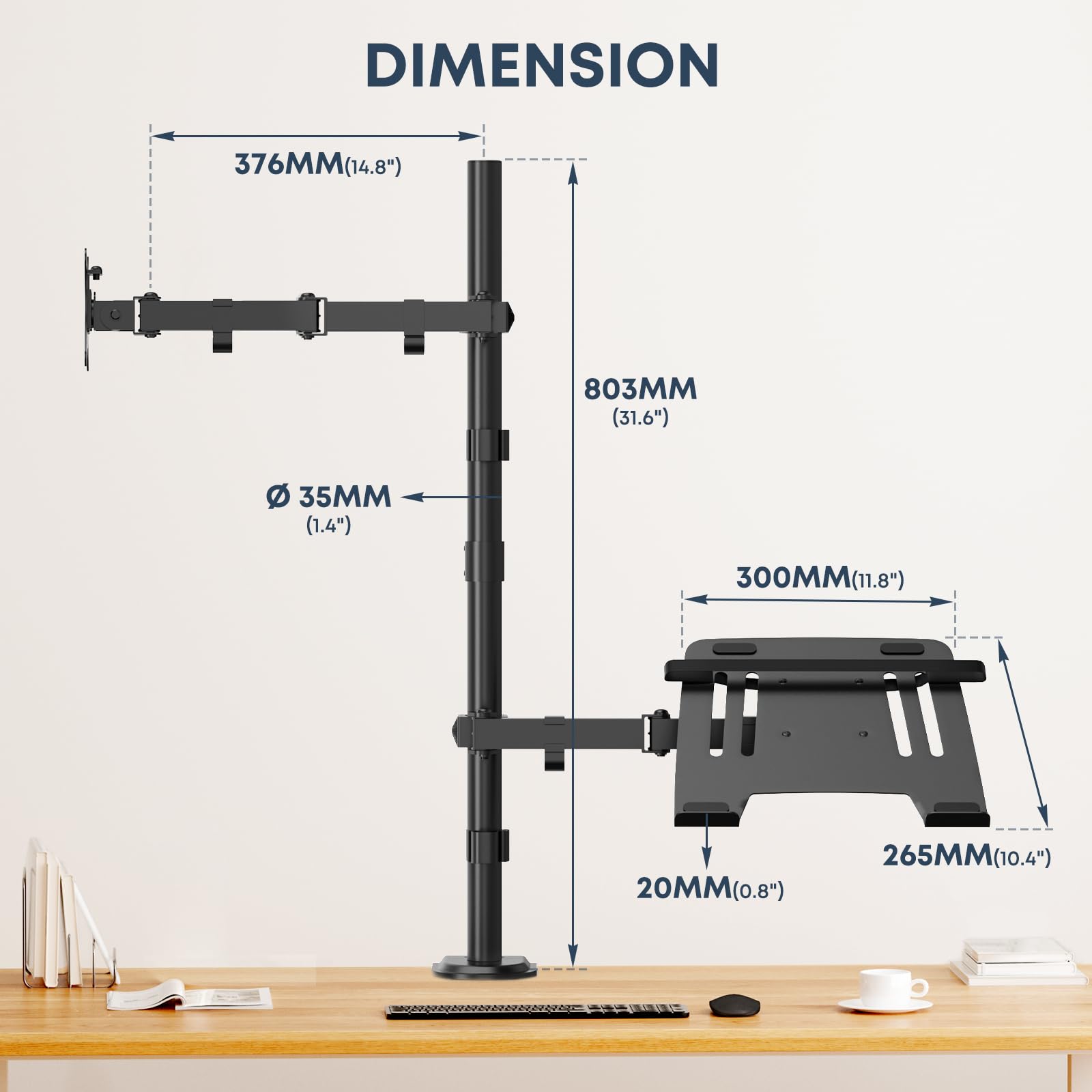 WORLDLIFT Monitor Stand with Laptop Tray for LCD LED Screen from 17 to 32 Inch or Laptop up to 17 Inches, Height Adjustable, Tilt, Swivel