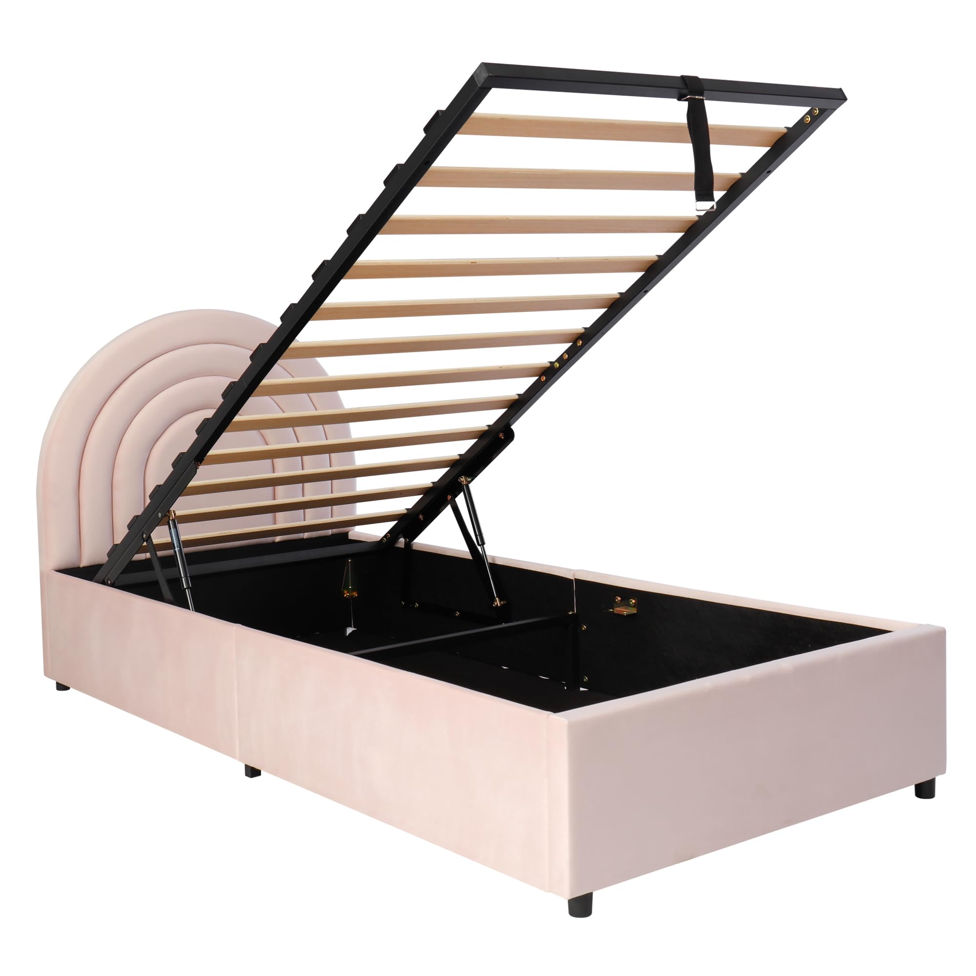 Moimhear Cama tapizada, 90 x 200 cm, cama infantil, cama individual con somier y cabecero, cama juvenil, con listones de madera (terciopelo, rosa)