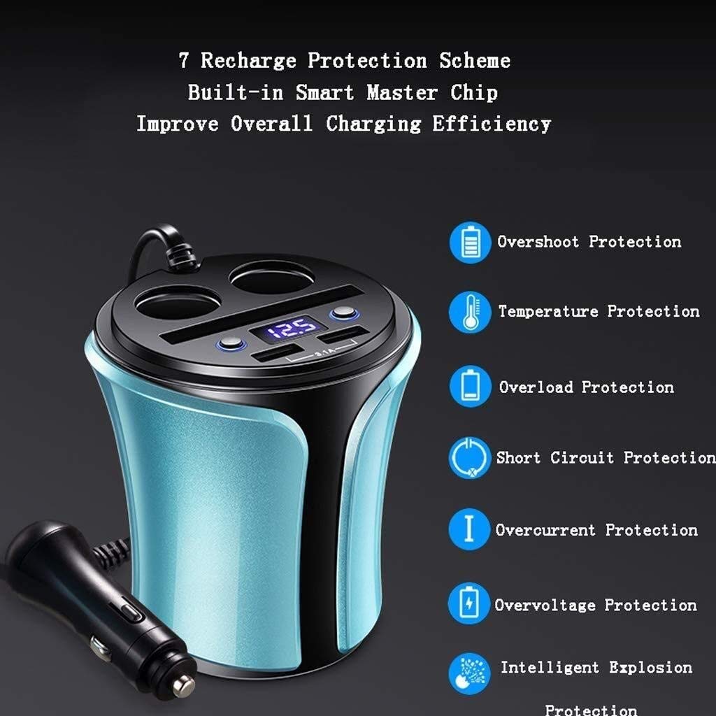 Cargador de automóviles, Cigarrillos de 2 zócalos Splitter Dual Dual USB Puertos con voltímetro LED GPS Compatible/Dash CAM/Teléfono