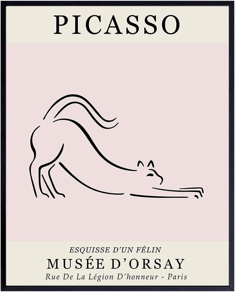 Cat Home Decor - Pablo Picasso Wall Art - Picasso Poster - Cat Wall Art - Pablo Poster - Art Print - Kitty Wall Decor - Cute Kitten Lover Gifts for Women - Pink