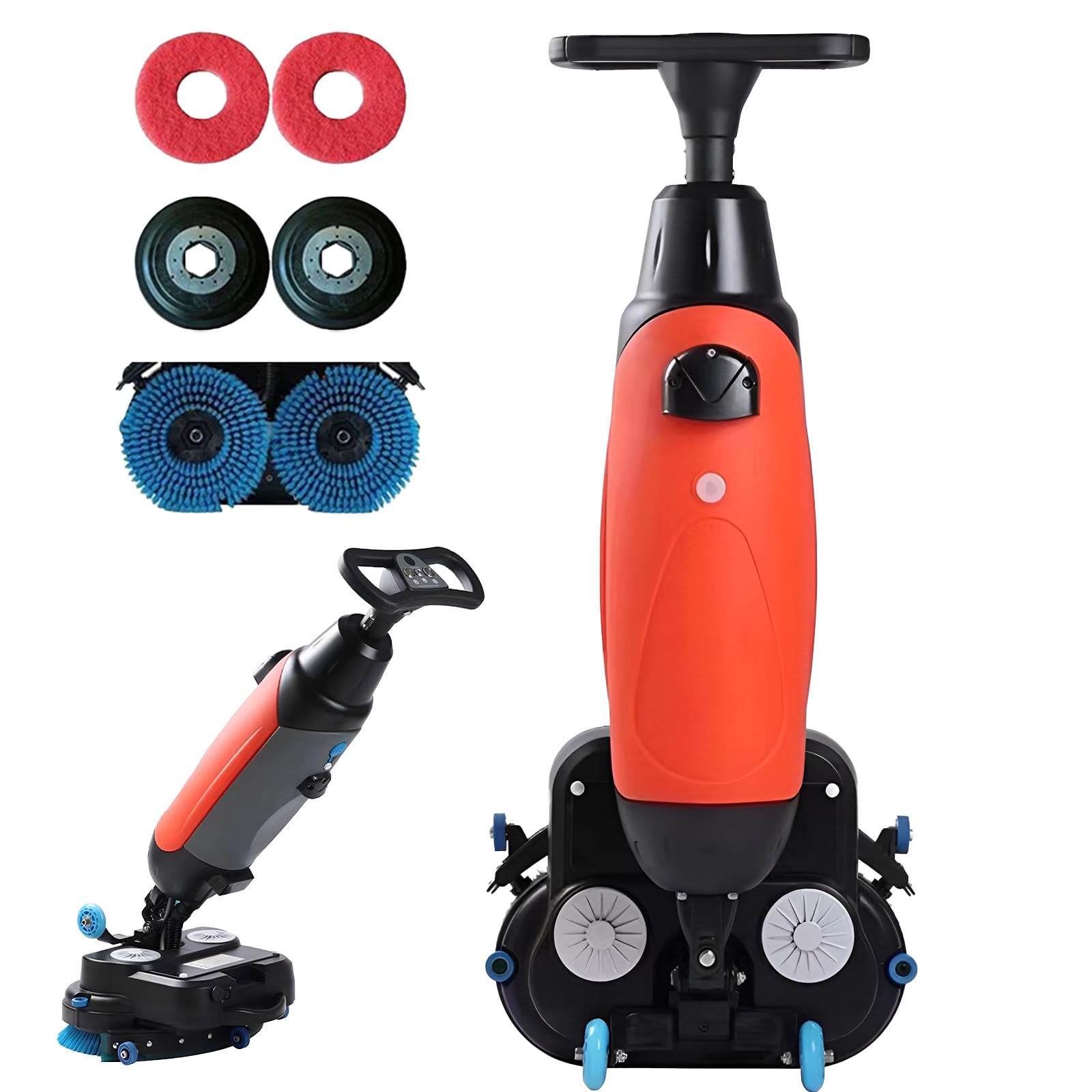 Commercial Floor Washer and Scrubber Machine, 17” Cleaning Width, Coverage 13000 Sqft/H, 240 RPM Deep Cleaning, Dual Brush, Power Scrubber for Various Floor Types Red
