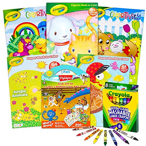 Crayola Coloring Books for Kids Toddlers Crayola Learning Set Bundle - 13 Pc Crayola Animal Coloring Activity Books with Crayola Learning Crayons Jumbo and Crayola Stickers (Crayola School Supplies)