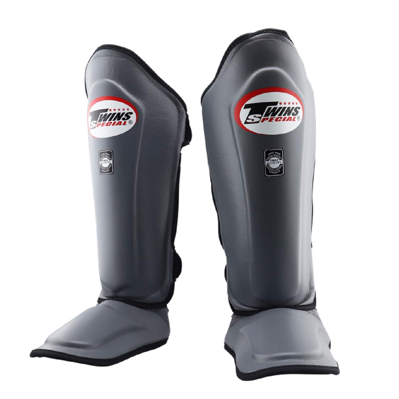 Twins Special SGL10 Genuine Leather Shin Pads, Double Padded - For Muay Thai, Kickboxing & MMA Training & Sparring (Grey/Black, Large) โ image 1