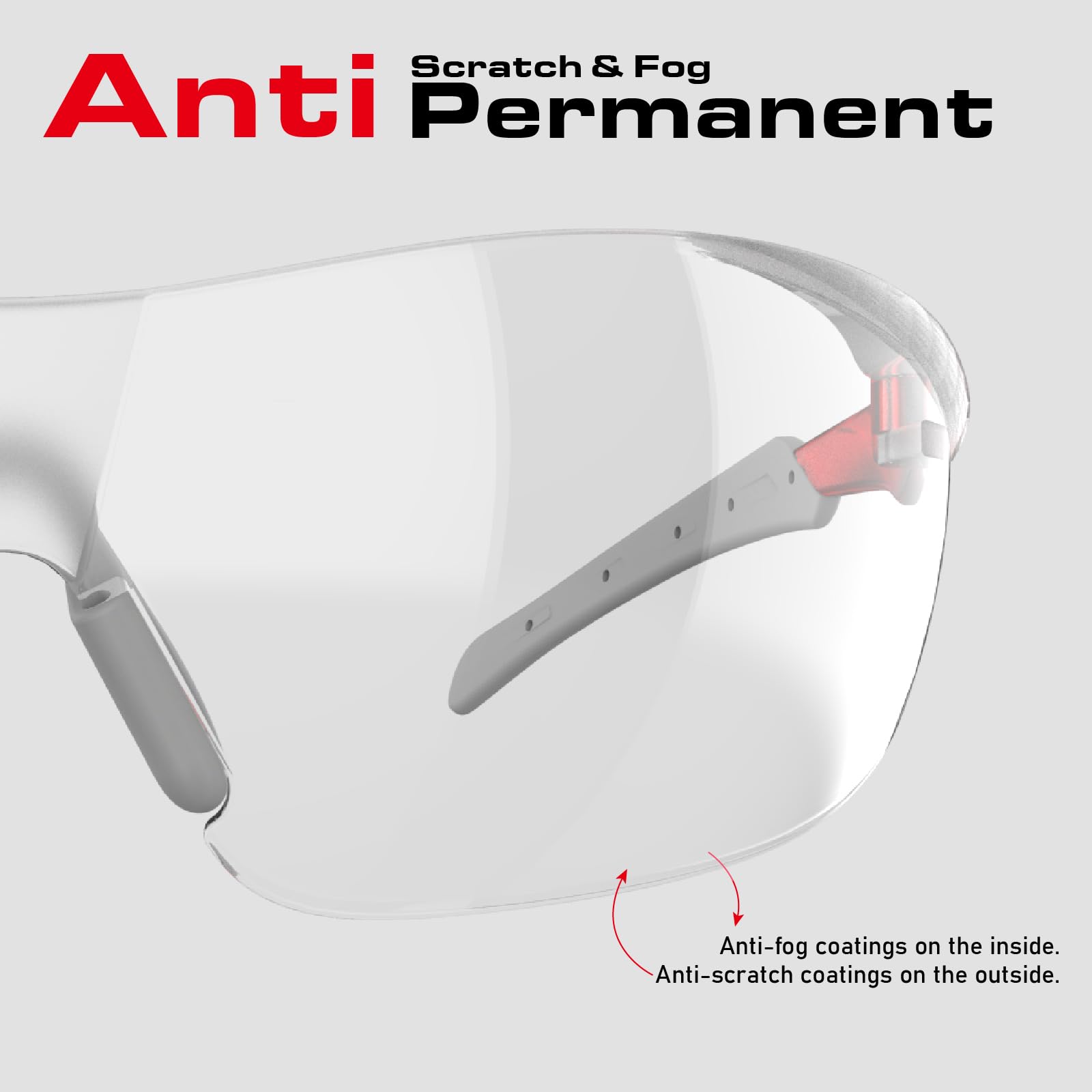 ANSI Z87.1 - Gafas de seguridad, antivaho, UV, resistentes a los arañazos, para protección ocular en el trabajo o disparo, medio marco con lentes envolventes transparentes y agarre