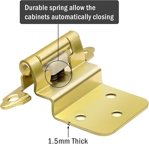 Miniatura 4 de Bisagras de gabinete de 38 pulgadas de latón dorado, paquete de 50 (25 pares) bisagras de cierre automático para puertas de gabinetes, herrajes para
