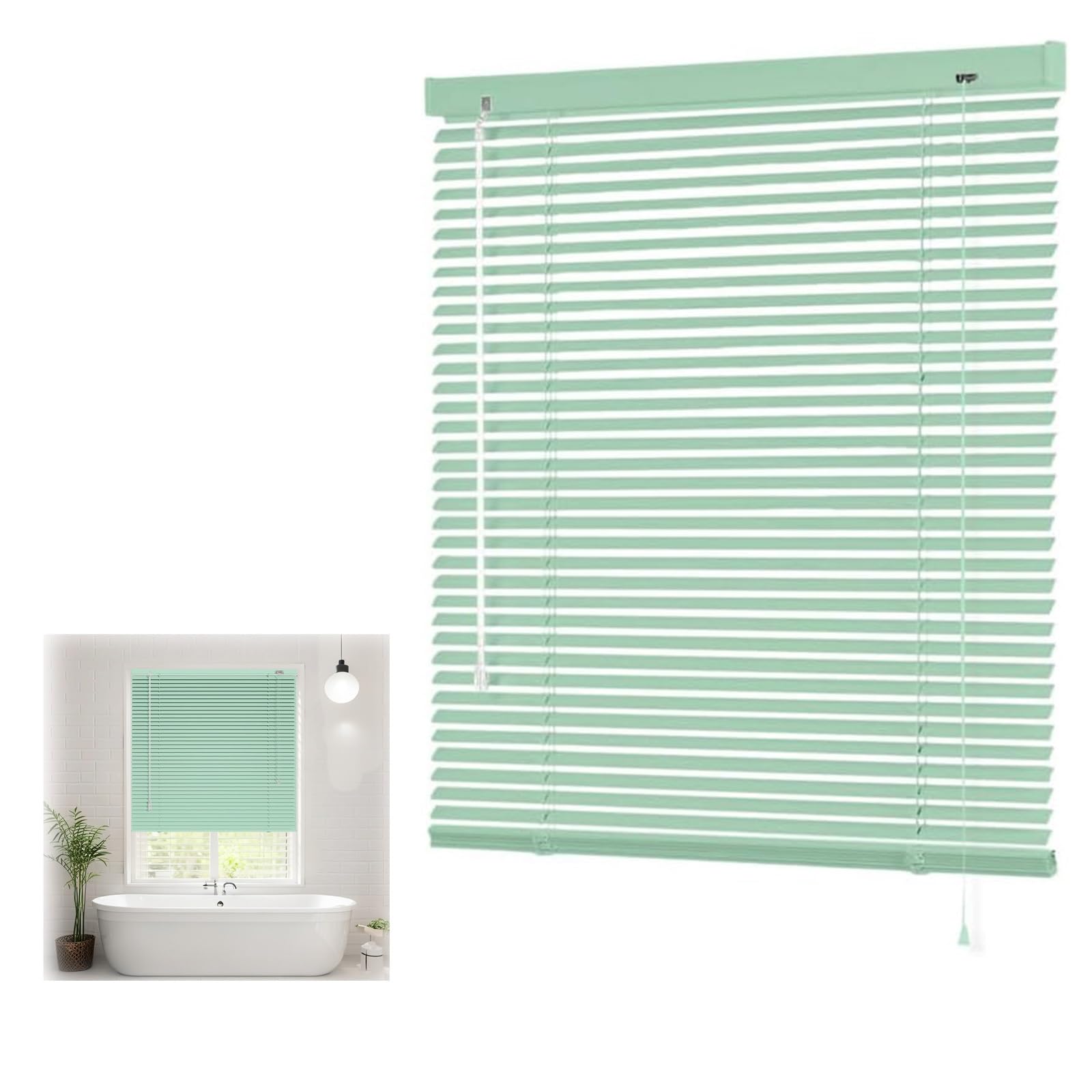 Wxgzsklv Light Green Light Filtering Aluminum Blind, Waterproof Venetian Blinds 25 Mm Metal Slat Horizontal Window Shades, 30 45 56 60 78 10 120 140 160 Cm Custom Size Cordless Blinds(Light Green)