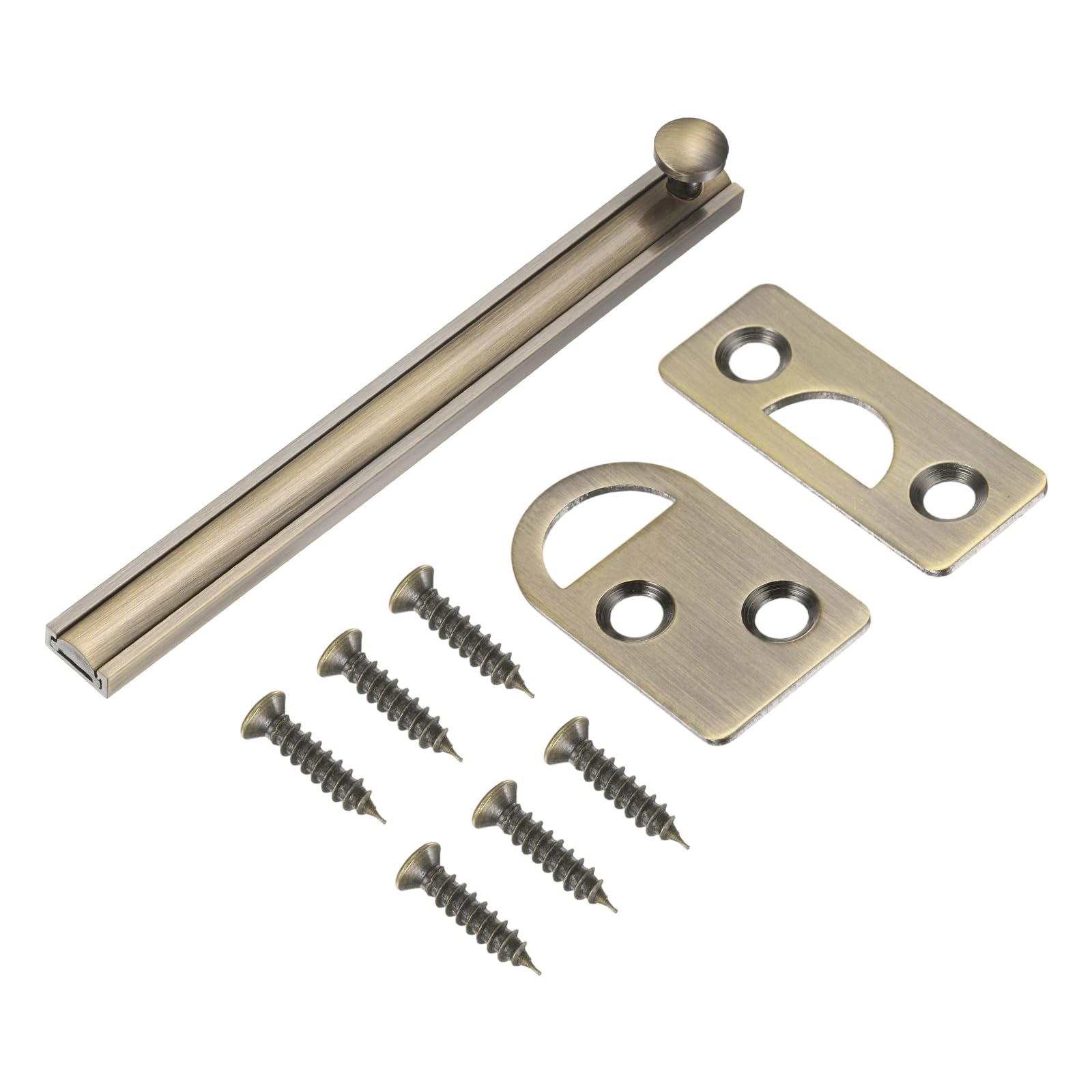 sourcing map 6" Solid Brass Surface Bolt, Concealed Security Slide Latch Door Lock with Screws, Brushed French Door Lock for Closet Cabinet Recessed Doors, Bronze