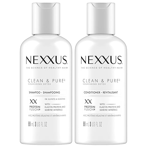 Miniatura 1 de Nexxus Champú y acondicionador de viaje, Clean & Pure  Productos para el cabello con proteína elastina y minerales marinos, sin sulfatos, 3 oz Ea