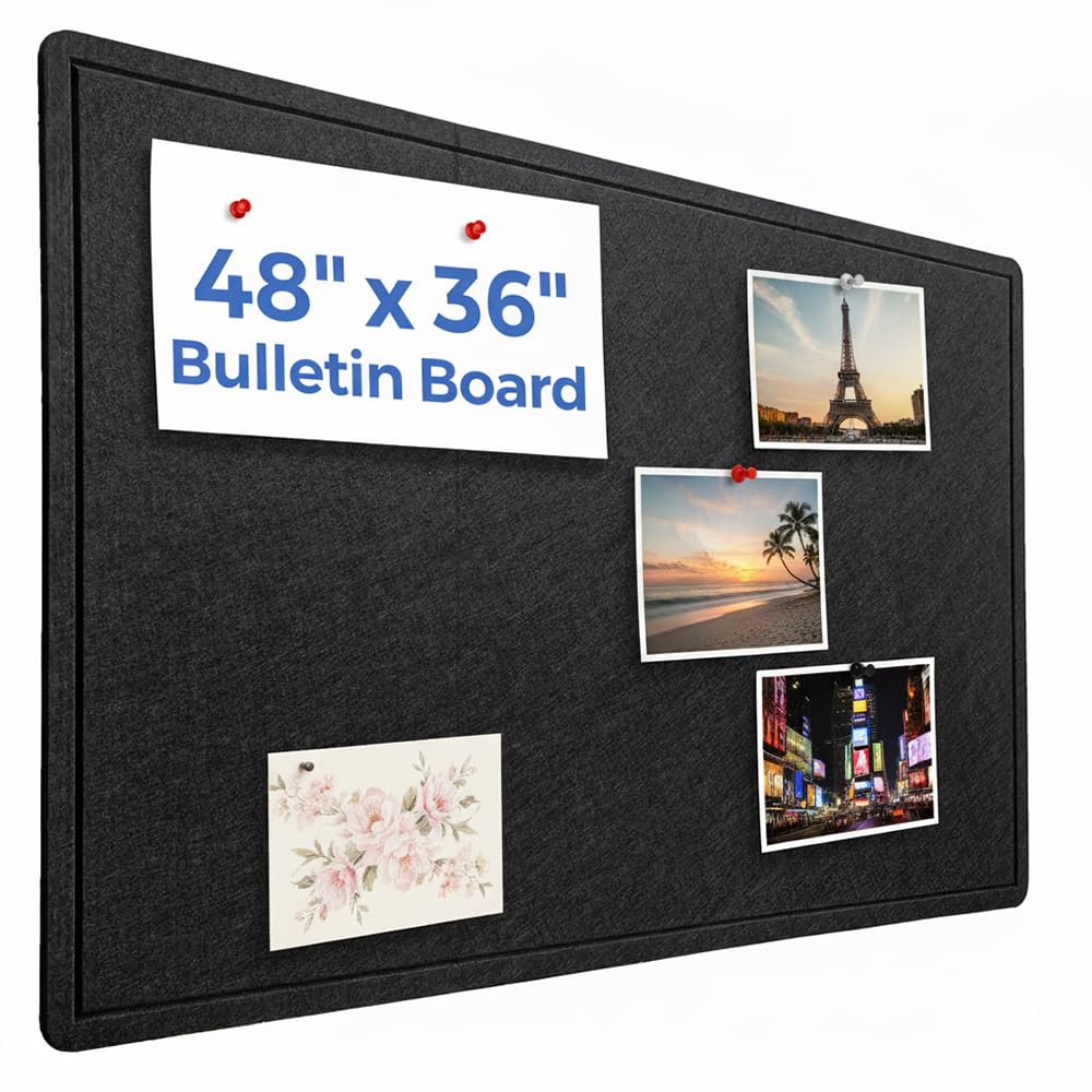 DexBoard 48 x 36 Inch Foldable Felt Bulletin Board - Large Black Pin Board for Enamel Pin Display & Vision Board - Self-Adhesive & Renter Friendly for