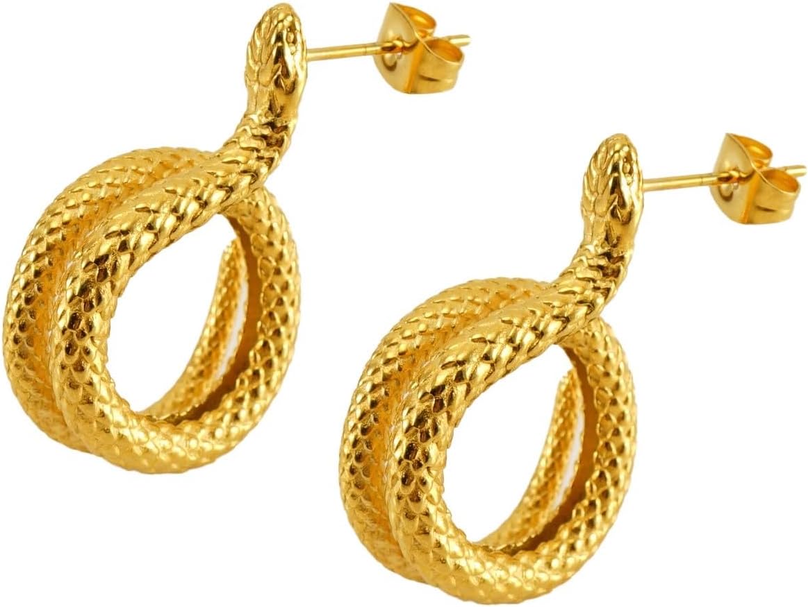 Personalized Snake Cobra Statement Gold Stud Earrings for Women 18K Gold Filled Hypoallergenic Trendy Dainty Earrings Jewelry Gifts
