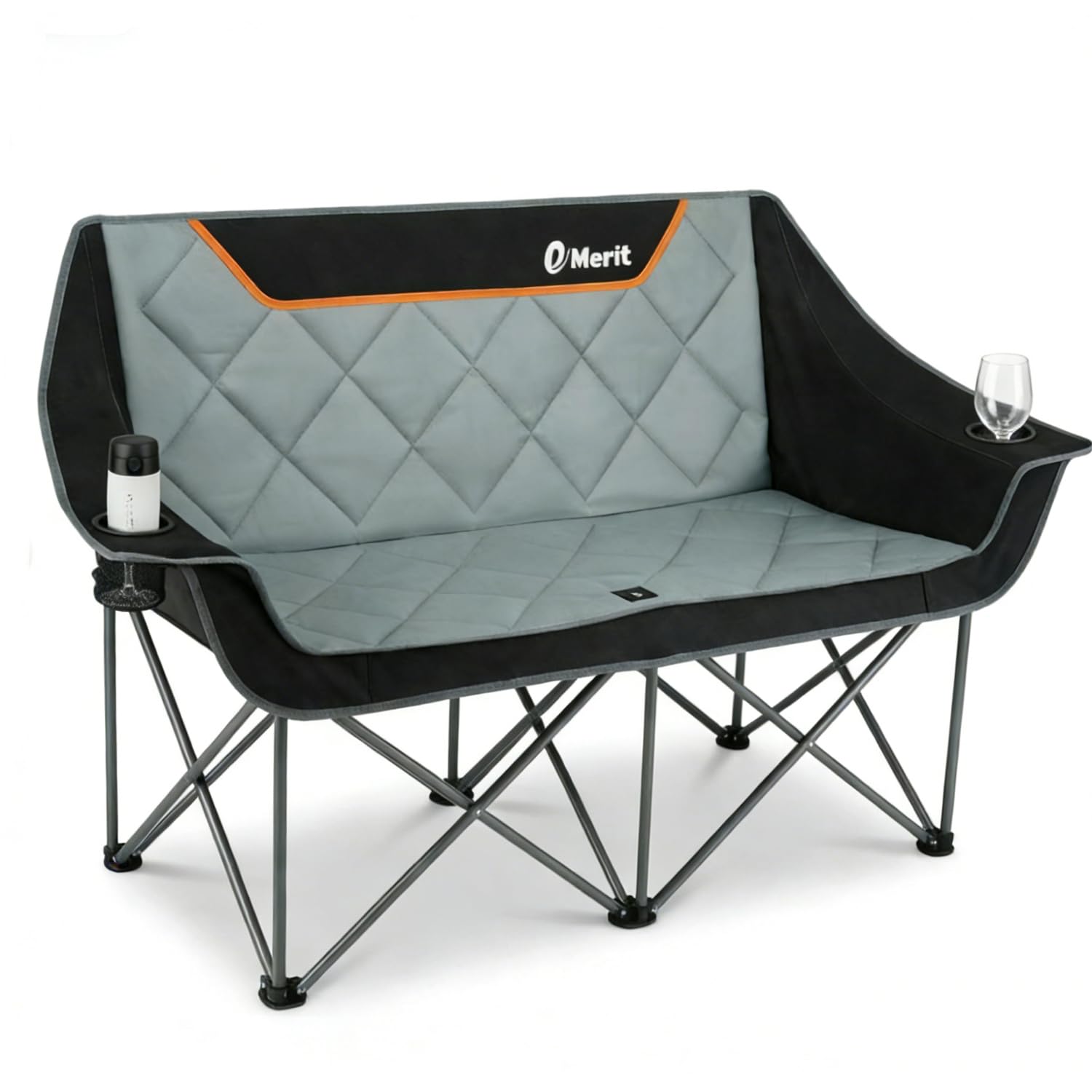 EMERIT Oversized Fully Padded Camping Chair Heavy Duty 650LB Folding Camping Loveseat Quad Fold Double Camping Couch with